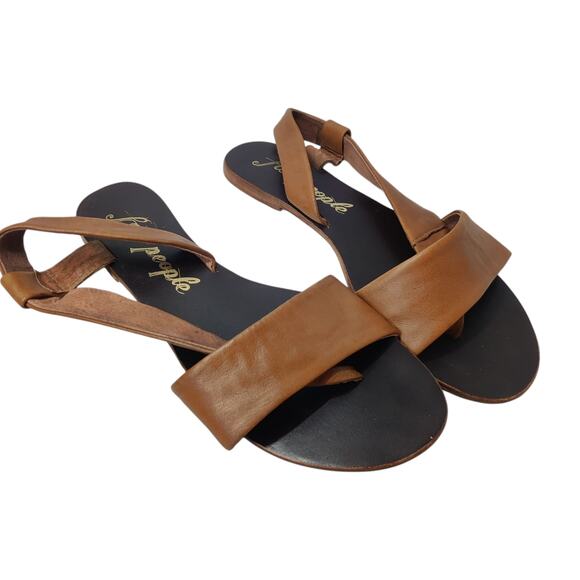 Free People Under Wraps Soft Brown Leather Strappy Slingback Flat Sandals 8 - Picture 3 of 15